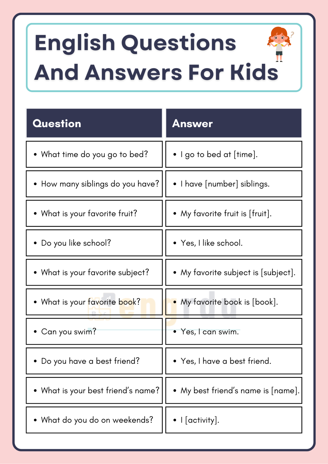 100 English Questions and Answers for Kids with PDF Format