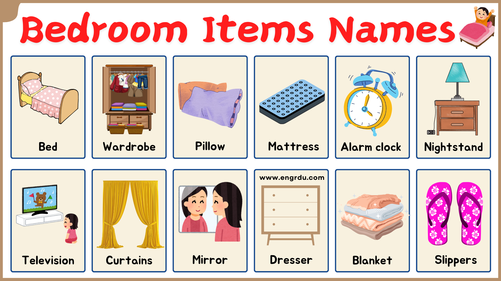 Bedroom Items Names in English with Images and Examples