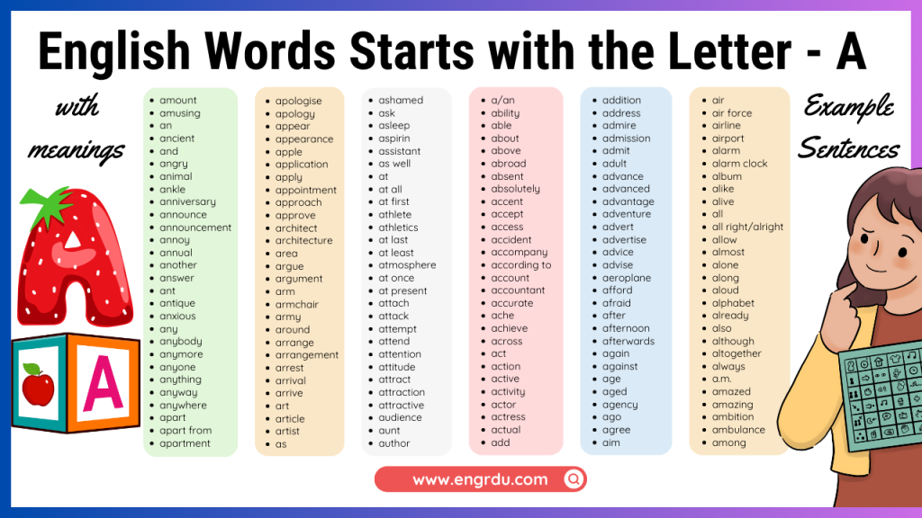 Words that Starts with The Letter A