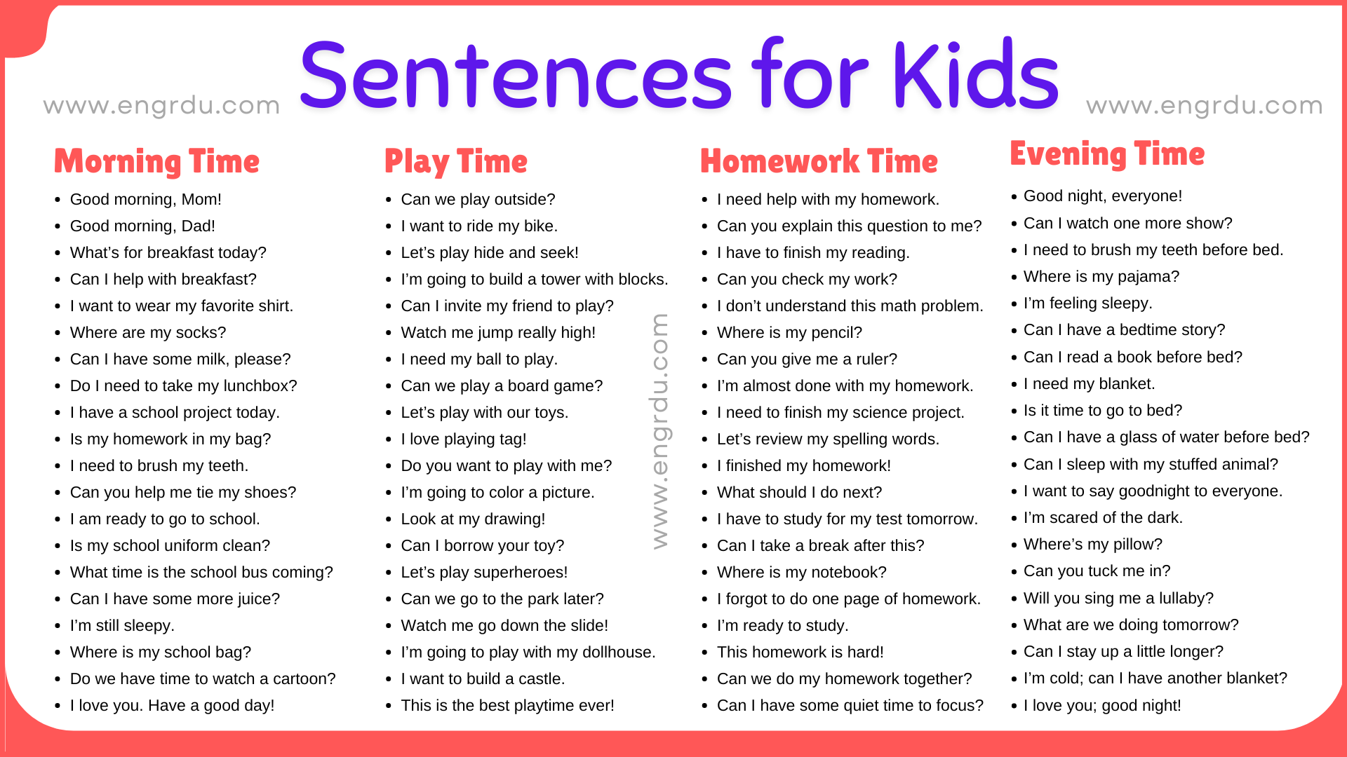 English Sentences For Kids That They Can Use At Home