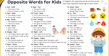 100 Opposite Words for Kids with Example Sentences and PDF