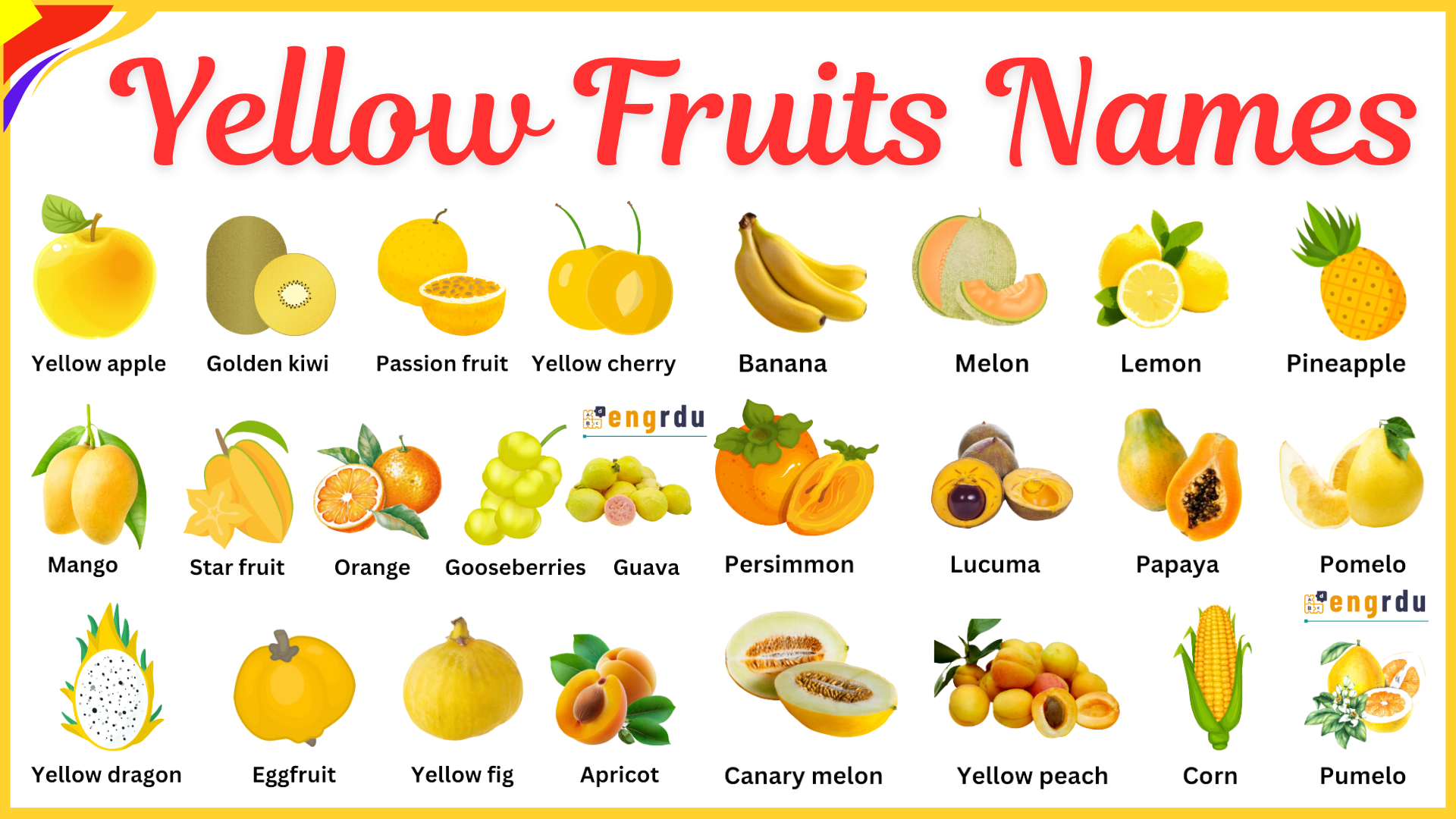 45 Yellow Fruits Names in English with Pictures | List of Yellow Fruits