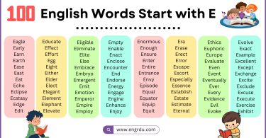 100 English Words that Start With the Letter E