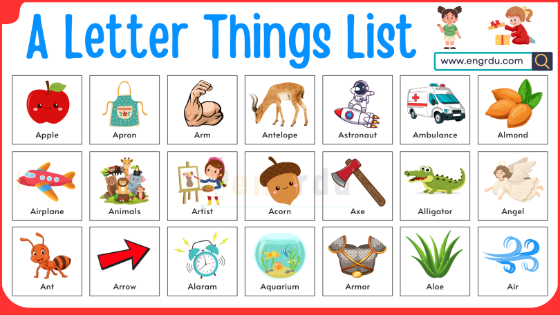 List of A Letter Things for kids in English with Pictures