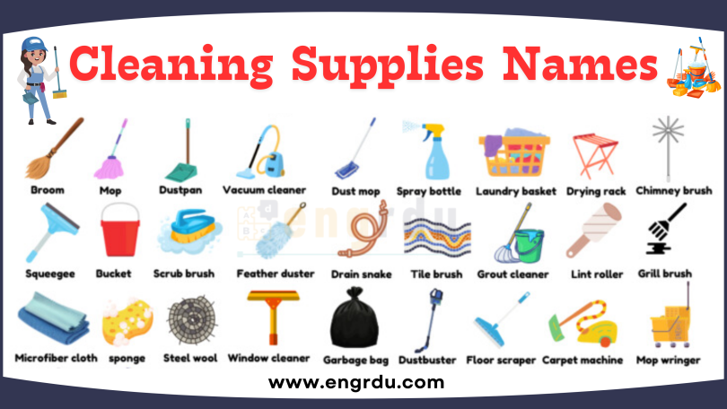 Cleaning Tools Names in English | House Cleaning items