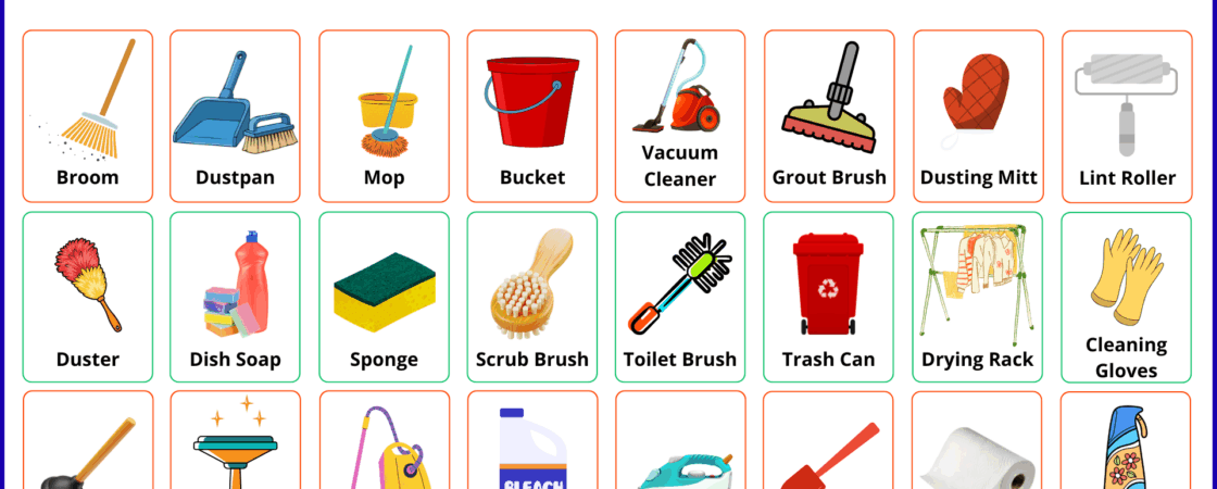 Cleaning Tools Names in English | House Cleaning Items
