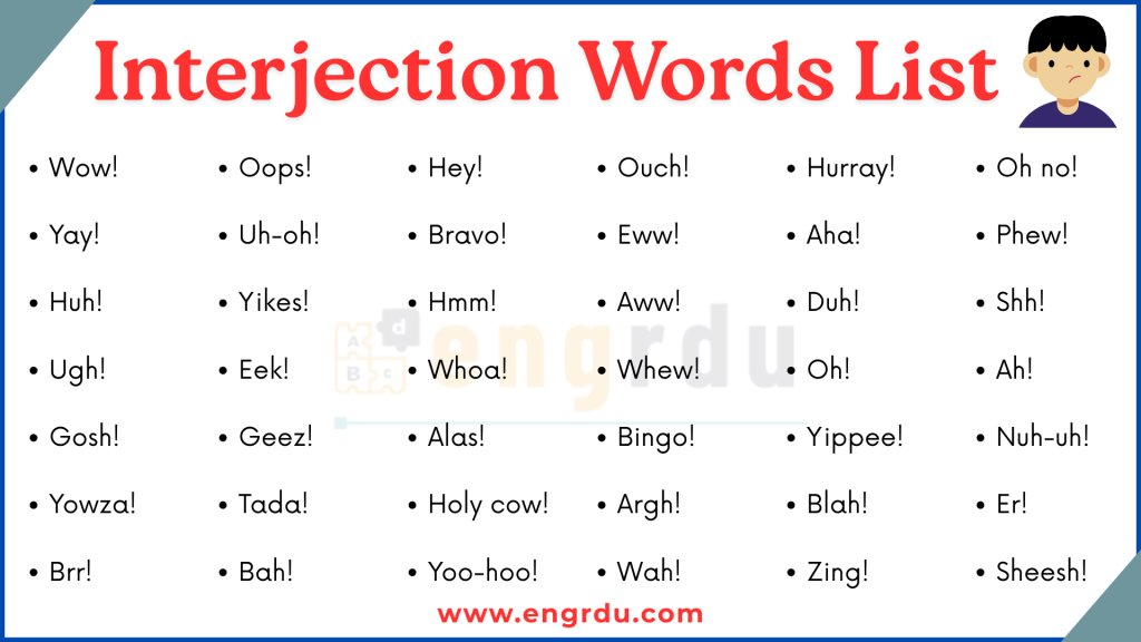 Examples of interjection words in English with Pictures