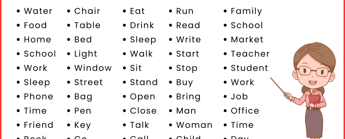 100 Daily Use English Words for Beginners Level
