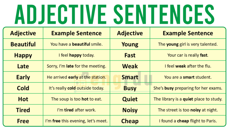 100+ Adjective Examples in Sentences in English - Engrdu