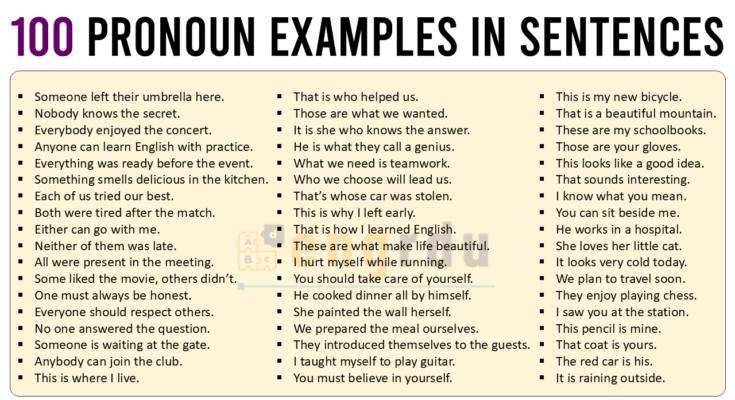 100 Pronoun Examples in Sentences