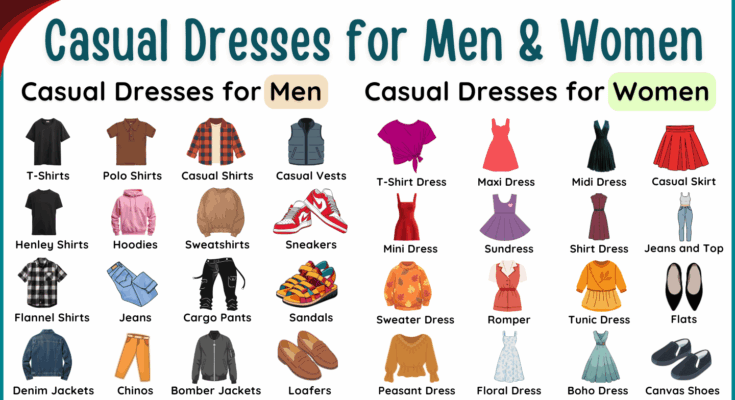 Casual Dresses for Men and Women with Their Pictures