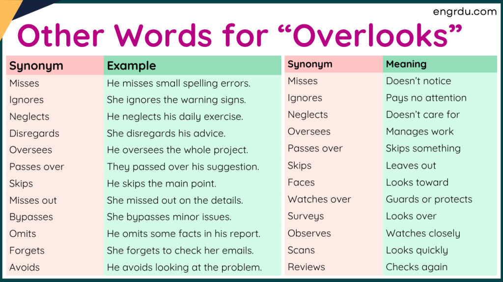 40 Other Words for Overlooks with Useful Examples