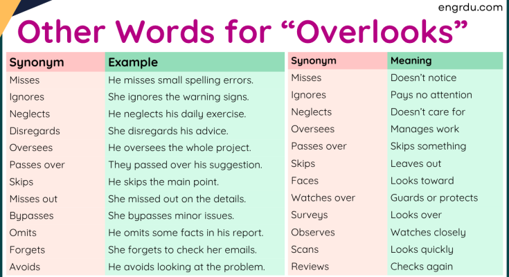 40 Other Words for Overlooks with Useful Examples