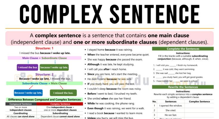 Complex Sentence Definition with Examples