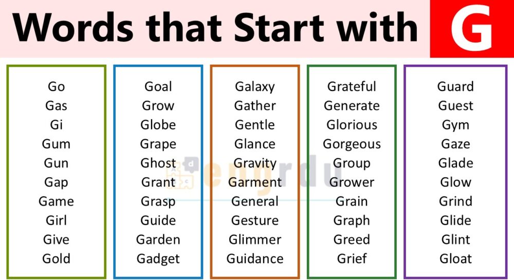English Words that Start with G
