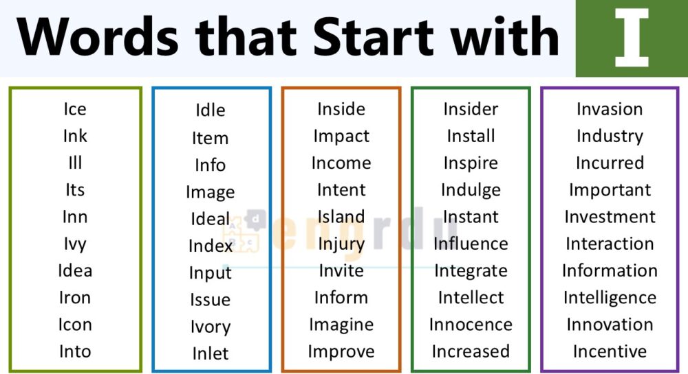 English Words that Start with I
