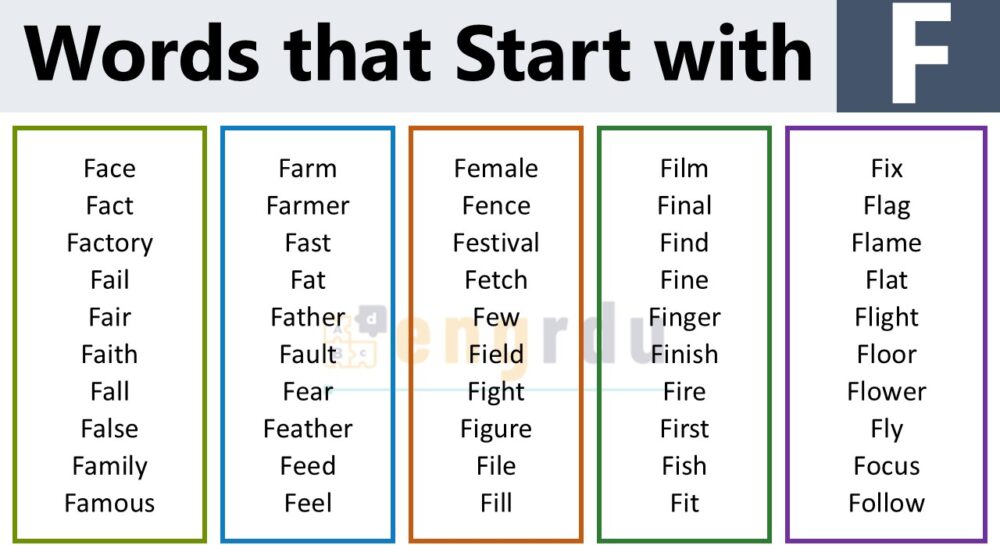 English Words with that Start with F
