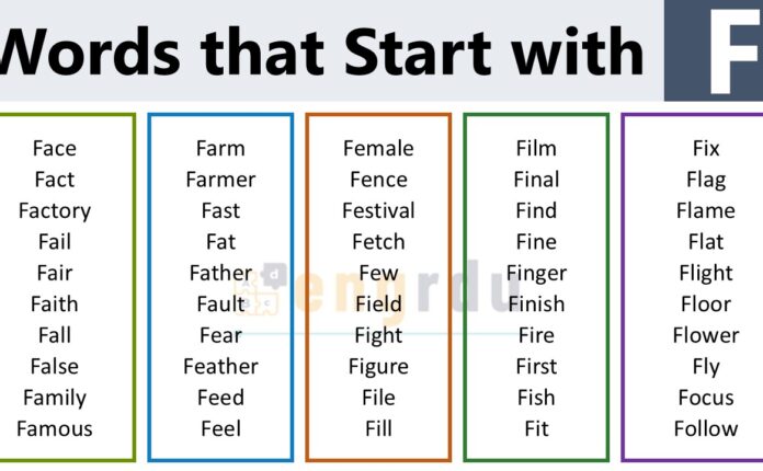 English Words with that Start with F