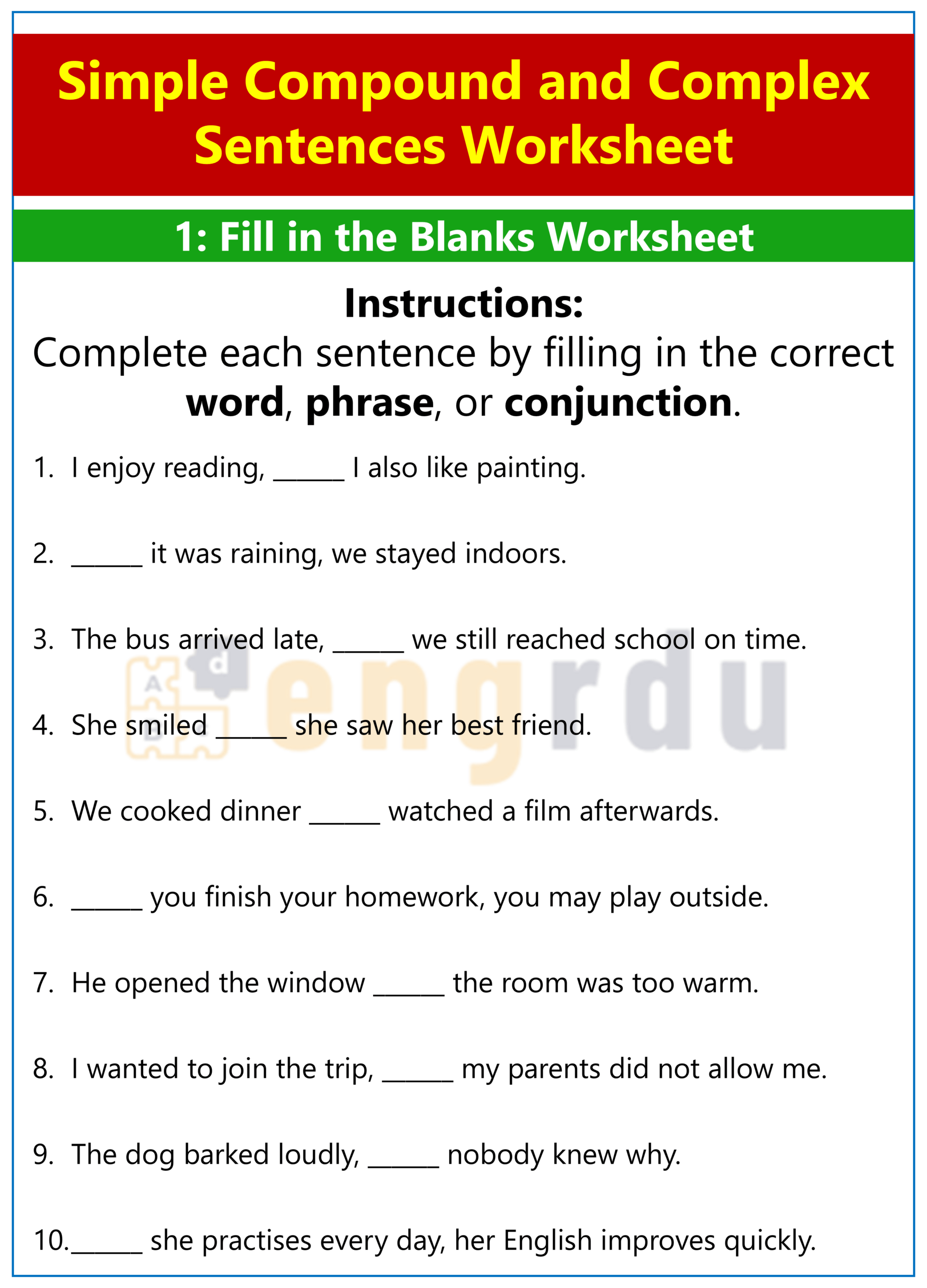 Fill in the Blanks Worksheet 1