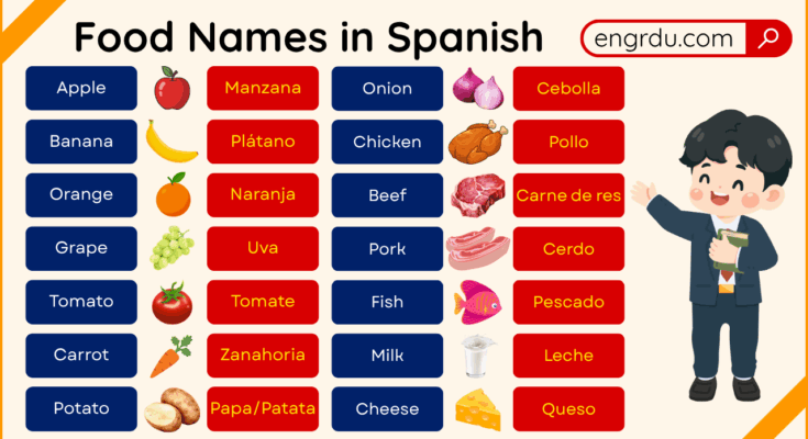 Food Names in Spanish with English and Their Images