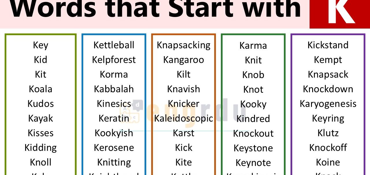 K Starting Words List