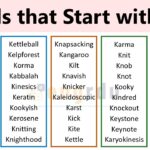K Starting Words List