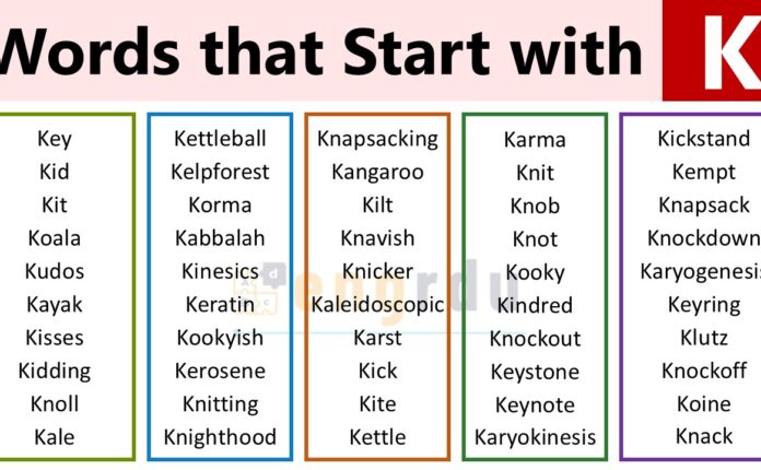 K Starting Words List