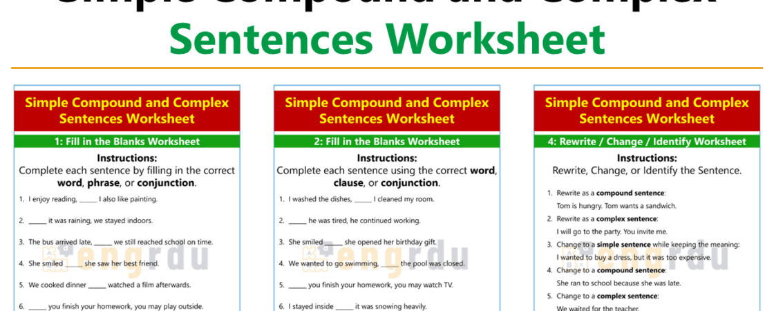 Simple Compound and Complex Sentences Worksheet