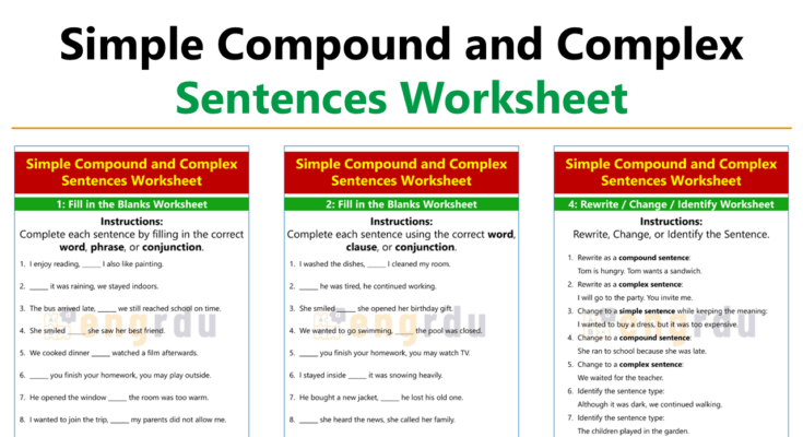 Simple Compound and Complex Sentences Worksheet