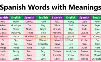Spanish Words with Meanings in English