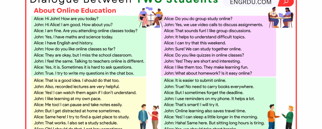 Write a Dialogue Between Two Students about Online Education