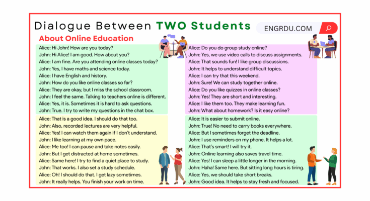 Write a Dialogue Between Two Students about Online Education