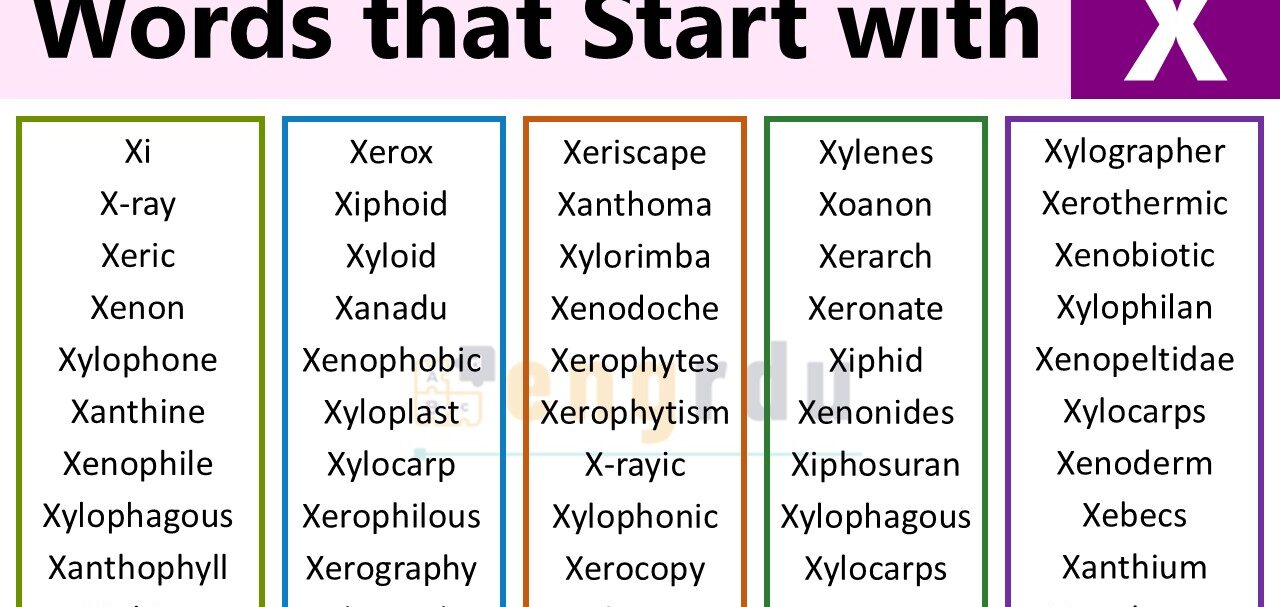 List of Words that Start with X