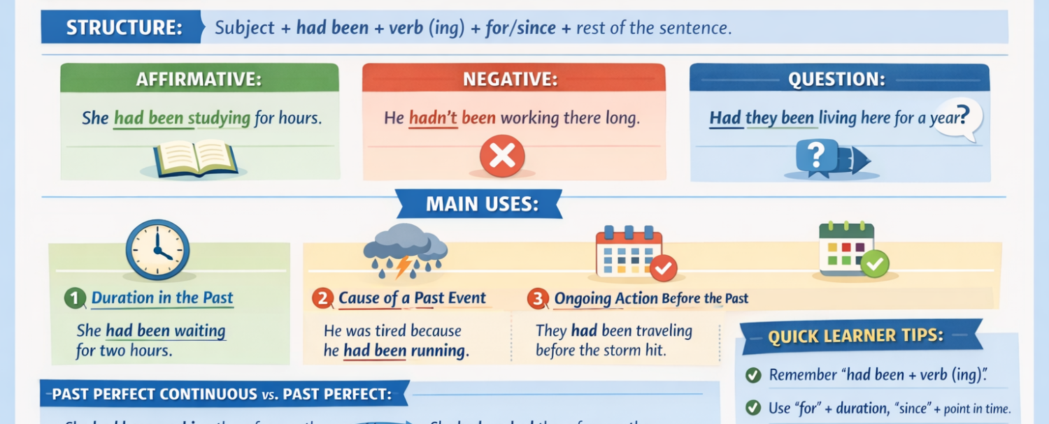 Past Perfect Continuous Tense Structure and Examples