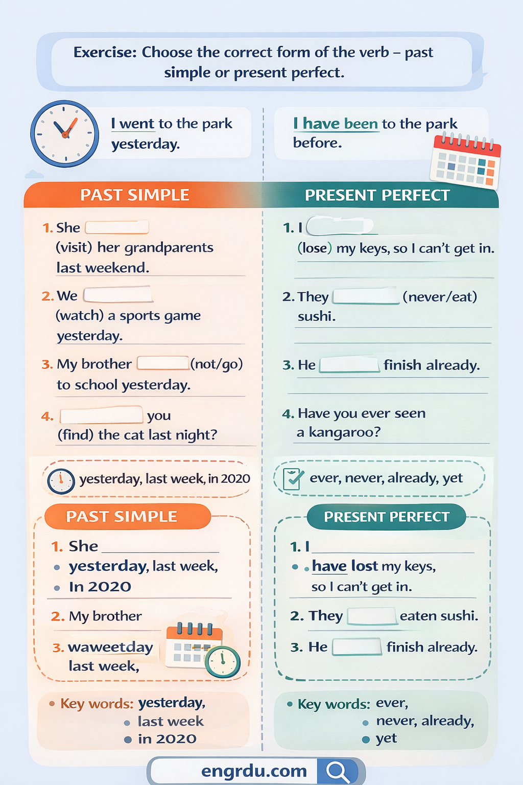 Present Perfect vs Past Simple Exercises