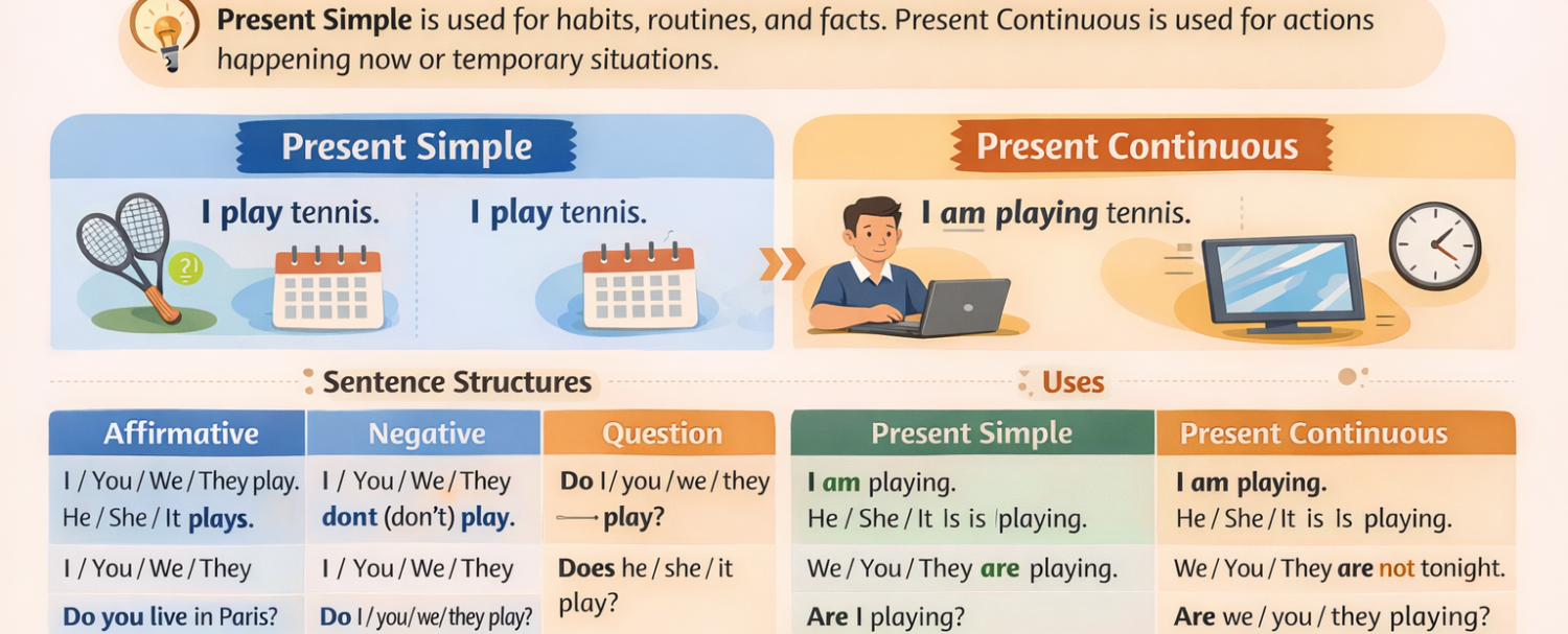 Present Simple vs Present Continuous in English