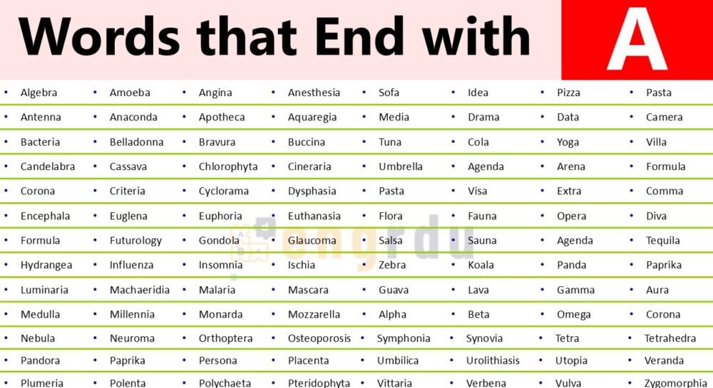 Words that End with A