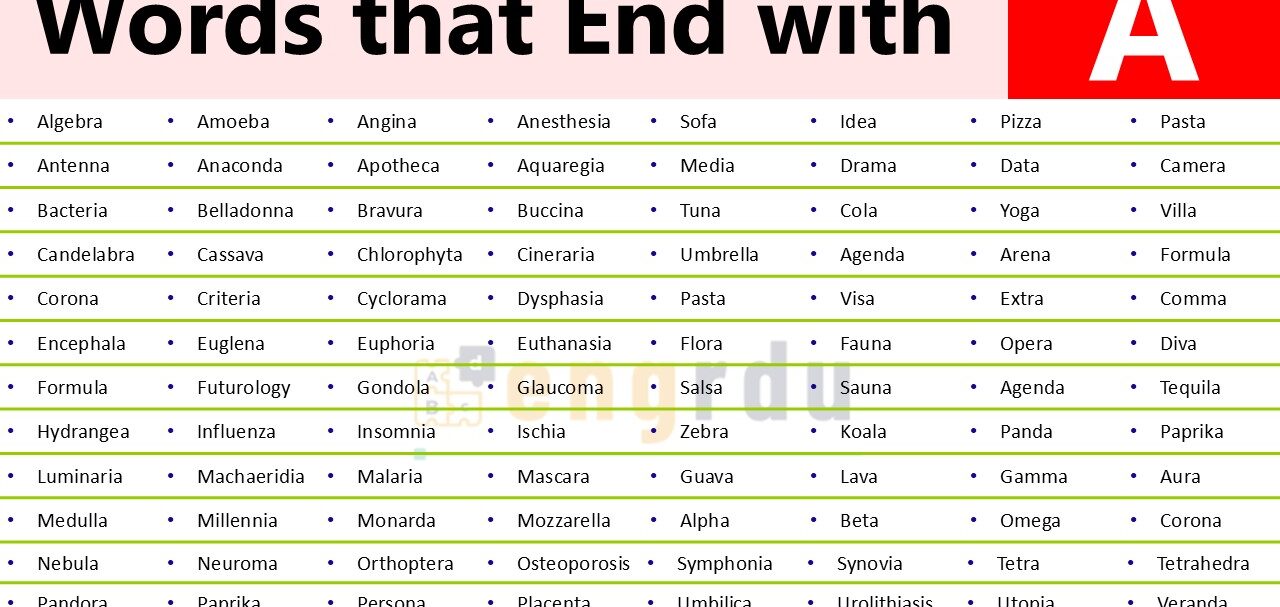 Words that End with A
