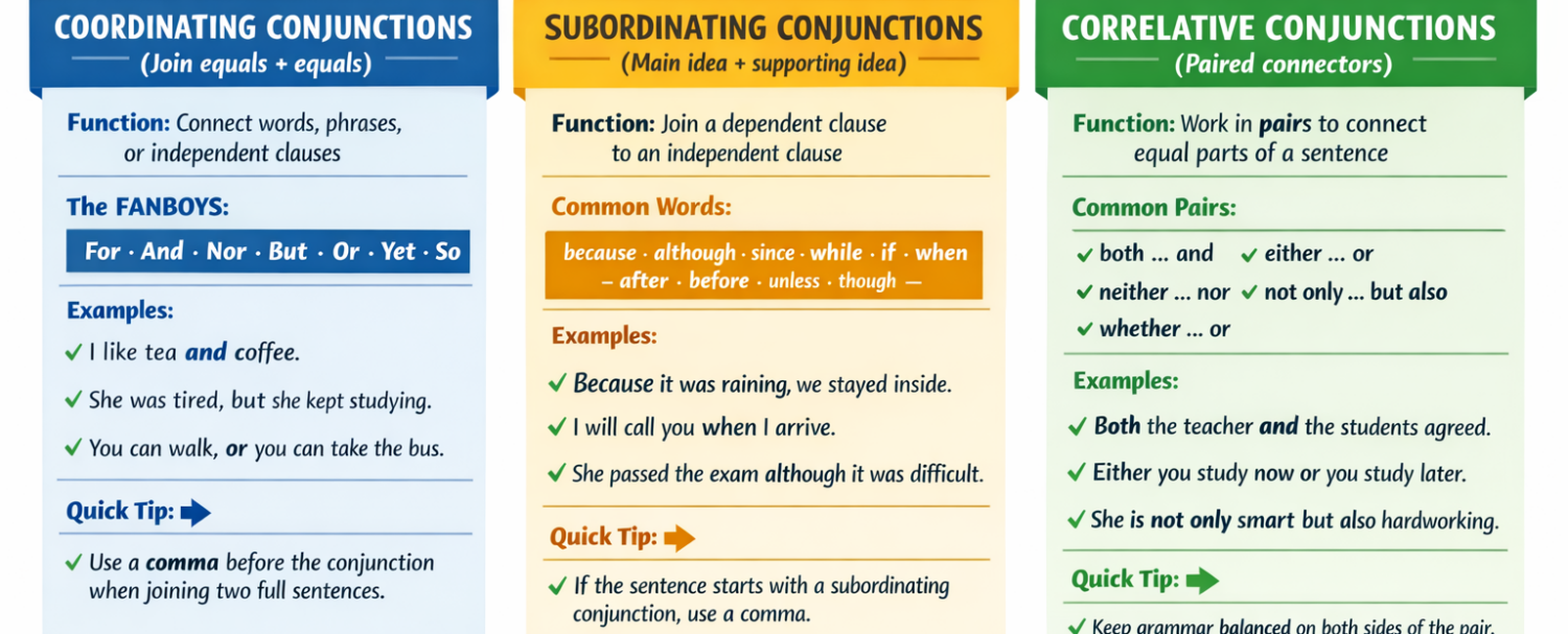 Types of Conjunctions in English