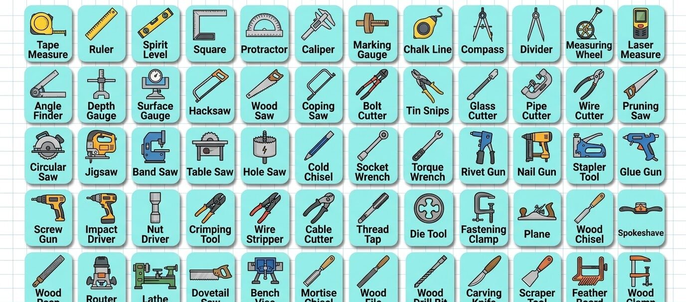 100 Workshop Tools Names and Uses with Pictures