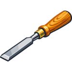 Chisel hand tool used for cutting and shaping wooden surfaces.