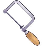Coping saw hand tool for cutting curved shapes in wood materials.