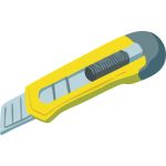 Utility knife hand tool cutting cardboard, plastic, and packaging materials easily.