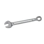 Metal wrench tool used for tightening and loosening bolts.