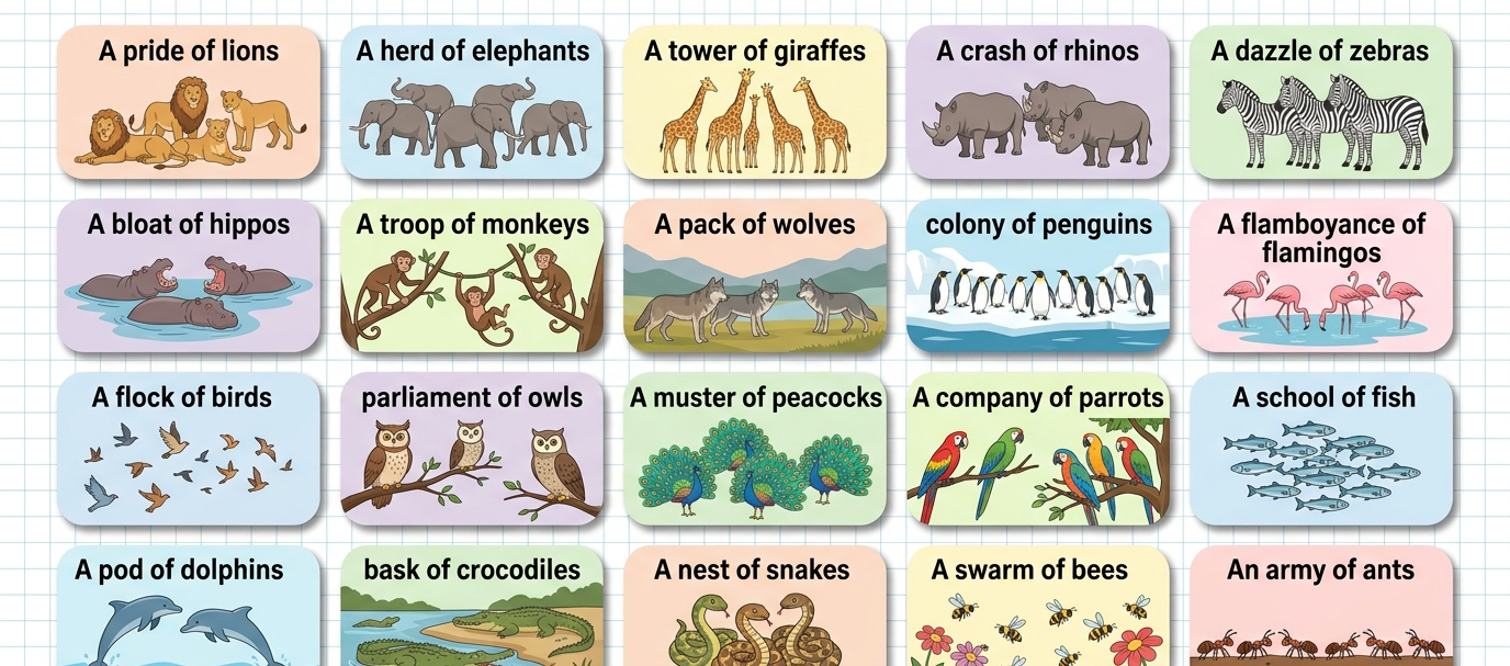 Collective Nouns for Zoo Animals Explained in English with Their Pictures