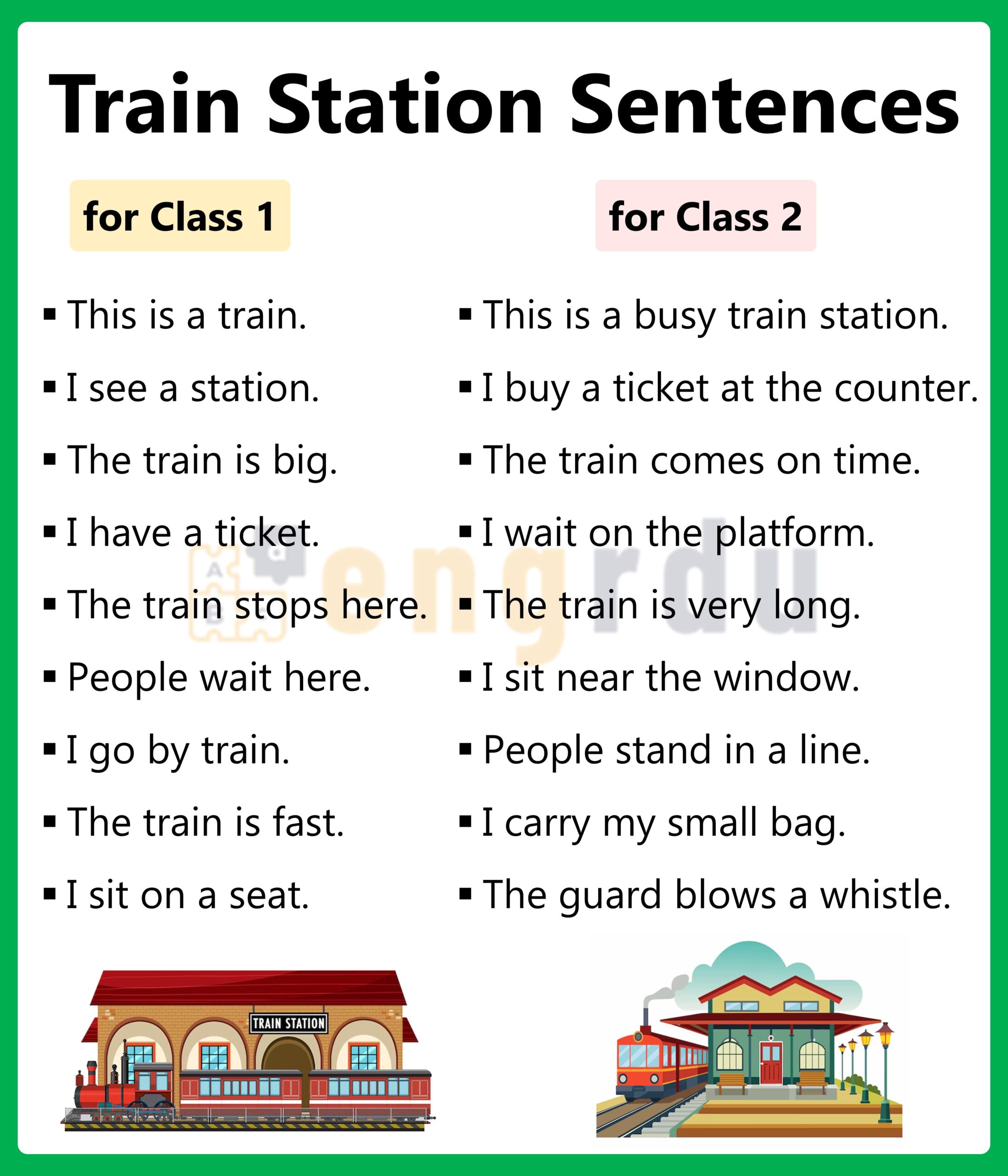Train Station Sentences for Class 1 and 2