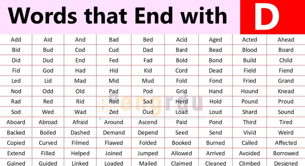 All D Ending Words List