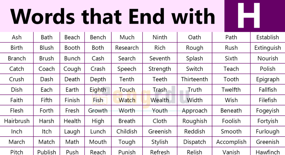 All H Ending Words