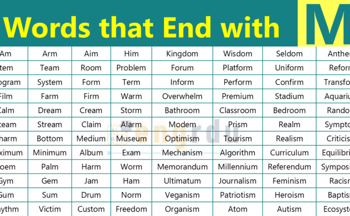 All Words Ending in M