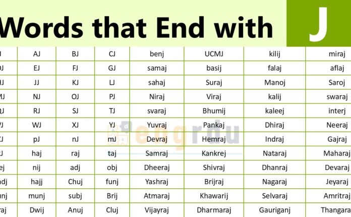 List of All Words Ending with J
